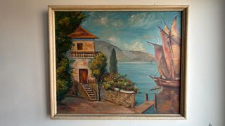 Cuadro paisaje velero y casa