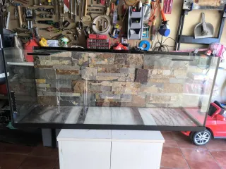 Pecera de cristal con diseño de piedra