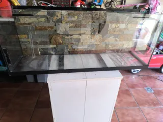 Pecera de cristal con diseño de piedra