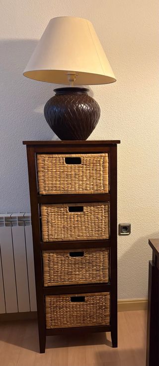 Mueble 4 cestos mimbre y madera