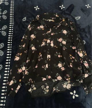 Blusa Talla 38 Negra Flores Multicolor