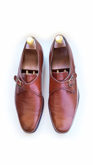 Scarpe Monk Strap Pelle Marrone Uomo