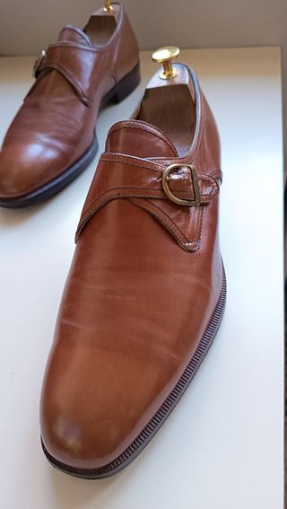 Scarpe Monk Strap Pelle Marrone Uomo