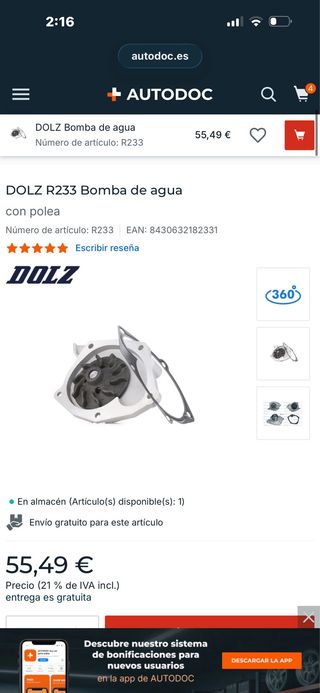 Bomba de agua DOLZ R233 con polea