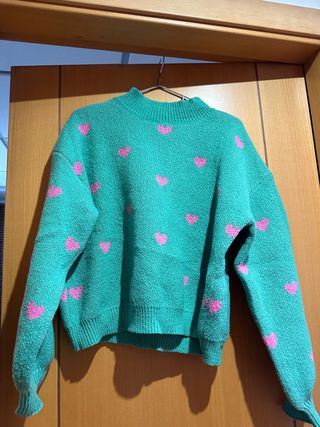 Jersey punto mujer corazones rosa