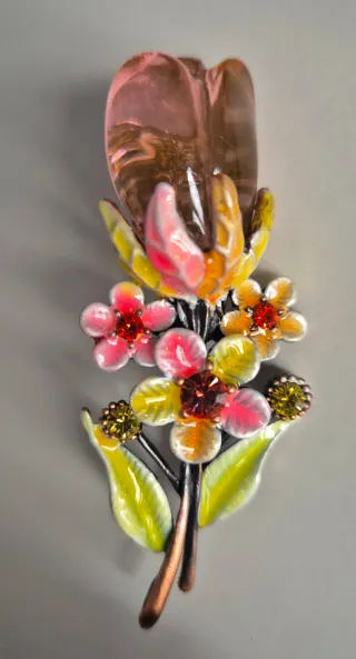 Broche flor rosa y amarillo