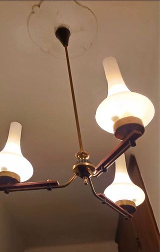 Lampadario vintage vetro, metallo, legno