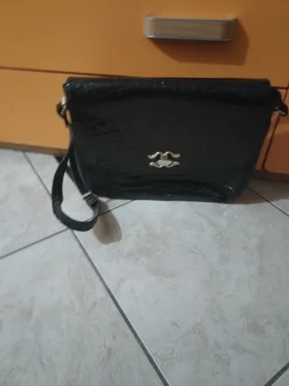 Borsa vintage vera pelle coccodrillo nera