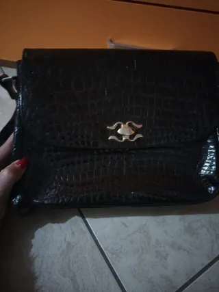 Borsa vintage vera pelle coccodrillo nera