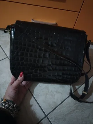 Borsa vintage vera pelle coccodrillo nera