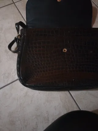 Borsa vintage vera pelle coccodrillo nera