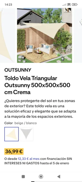 Toldo Triangular Outsunny 5m *5m*5m Marrón, NUEVO