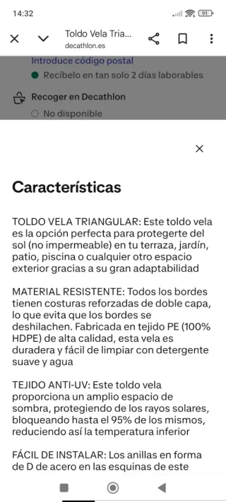 Toldo Triangular Outsunny 5m *5m*5m Marrón, NUEVO