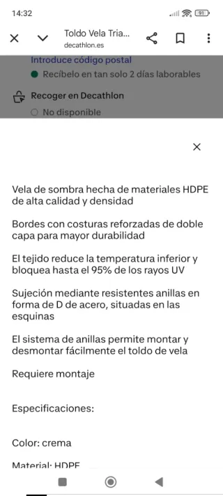 Toldo Triangular Outsunny 5m *5m*5m Marrón, NUEVO