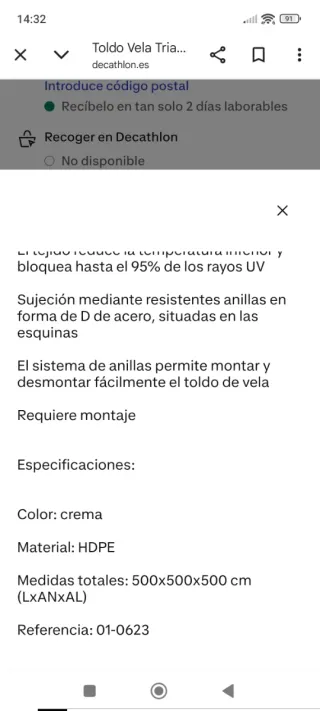 Toldo Triangular Outsunny 5m *5m*5m Marrón, NUEVO