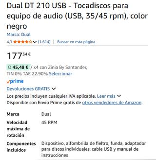 Dual DT 210 USB Tocadiscos