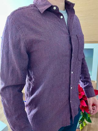 Camisa Zara cuadros hombre burdeos/ morado