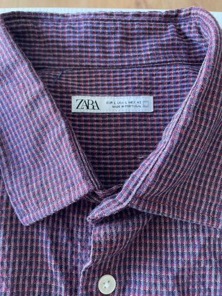Camisa Zara cuadros hombre burdeos/ morado