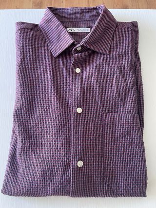 Camisa Zara cuadros hombre burdeos/ morado