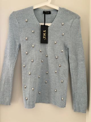 Jersey Y.M.Z azul con perlas