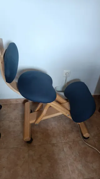 Silla ergonómica madera cojines azules