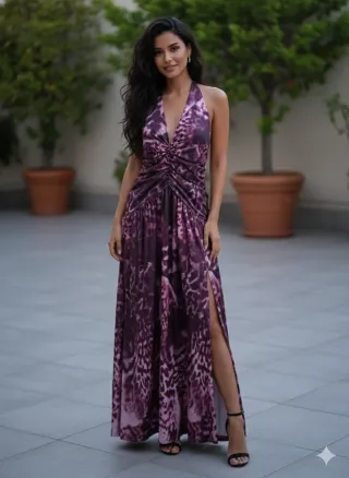 Vestido largo estampado halter