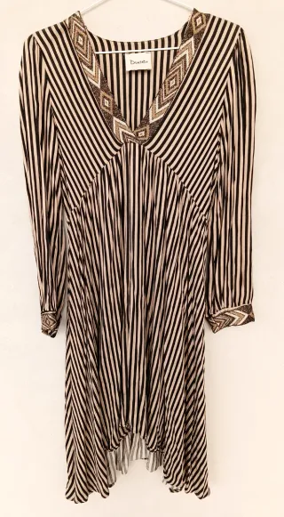 Abito donna Dixie, tg M beige a righe nere vintage