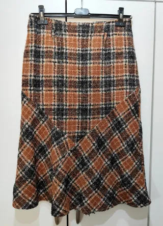 Gonna midi Vintage 46 scozzese marrone panna nero