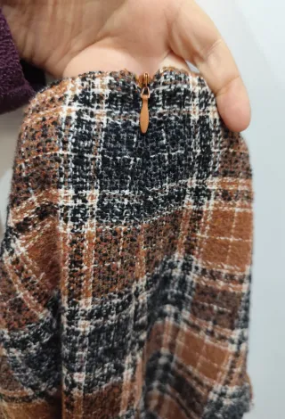 Gonna midi Vintage 46 scozzese marrone panna nero