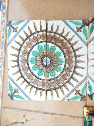 Pareja Azulejos Antiguos Sevilla Pintados Mano