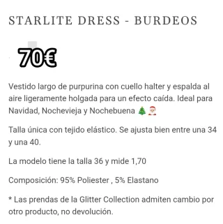 Vestido STARLITE DRESS Burdeos fiesta
