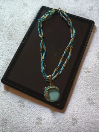 Collana vintage bohémien donna blu e oro