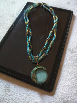 Collana vintage bohémien donna blu e oro