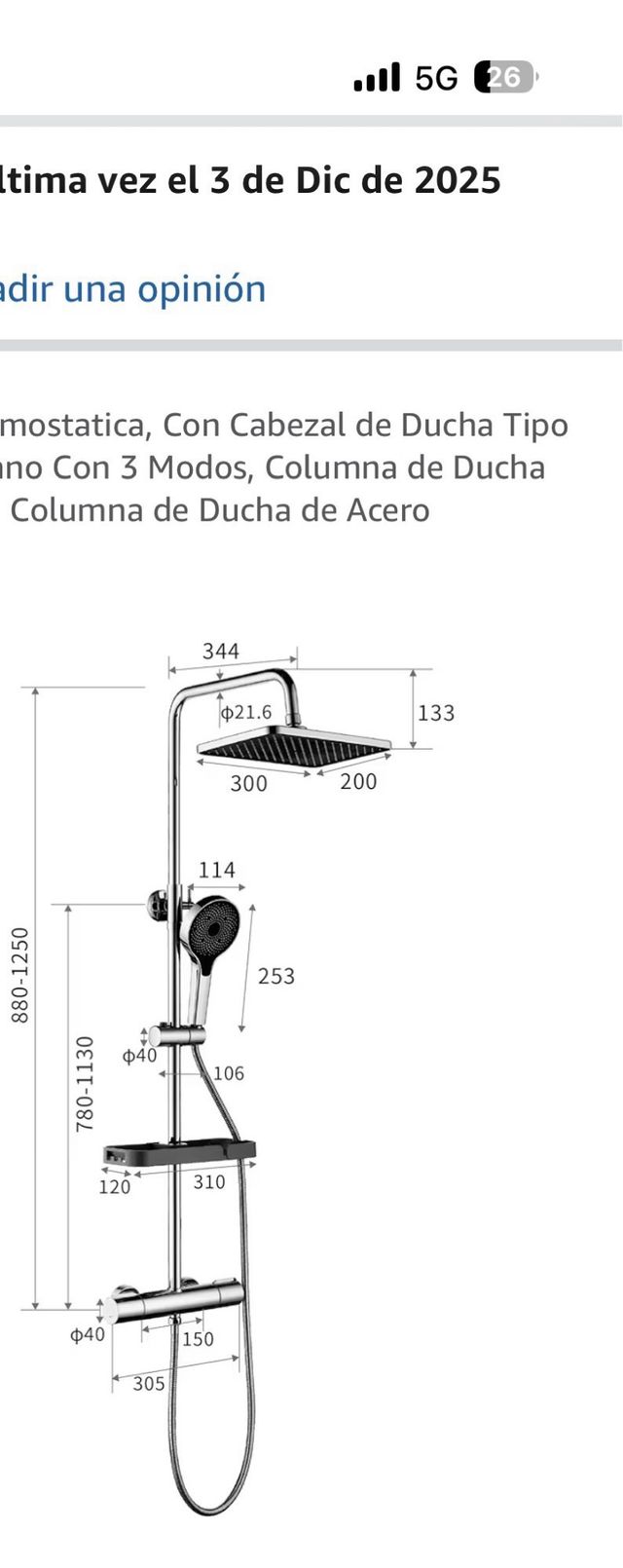 Columna Ducha Termostática Metal/Plástico