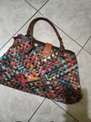 Borsa vintage vera pelle multicolor