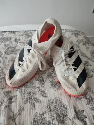 Zapatillas Clavos Velocidad Adidas Blancas Naranja