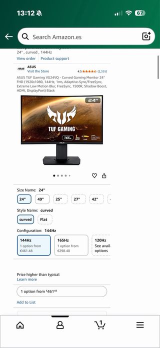 Monitor Gaming ASUS 24” TUF