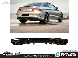 DIFUSOR TRASERO NEGRO BRILLO CON COLAS REDONDAS CROMADAS PARA MERCEDES CLASE C COUPE/CABRIO C205