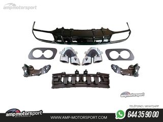 DIFUSOR TRASERO NEGRO BRILLO CON COLAS REDONDAS CROMADAS PARA MERCEDES CLASE C COUPE/CABRIO C205