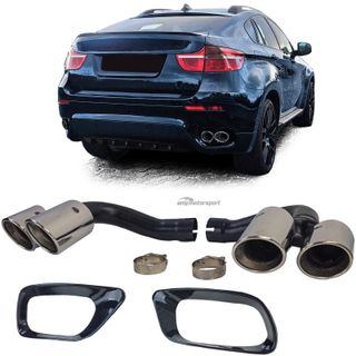 COLAS DE ESCAPE DOBLES CROMADAS + MARCO DE MOLDURA NEGRO BRILLANTE BMW X6 E71 08-14