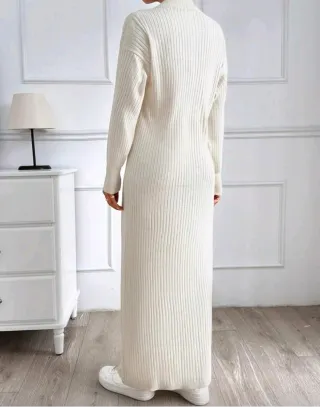 Vestido largo punto beige cremallera