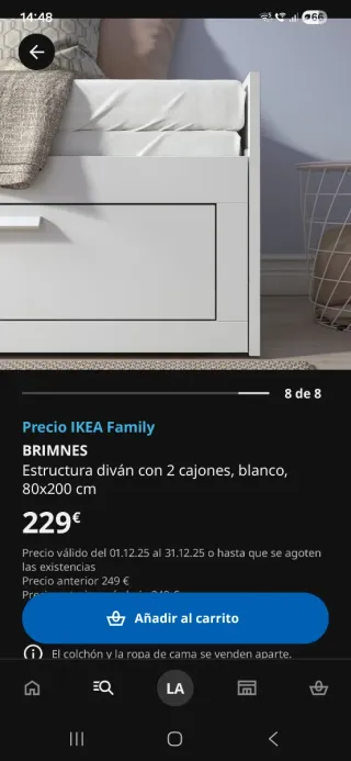Cama Diván IKEA Blanca con Cajones
