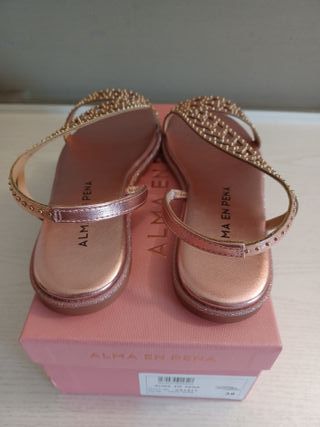 Sandalias Alma en Pena Talla 38 Doradas Rosadas