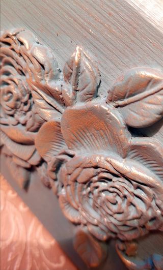 Cassetta legno decorata rose blu oro