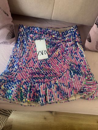 Minifalda lentejuelas azul y rosa