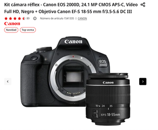 Cámara Canon EOS 2000D + Lente 18-55mm