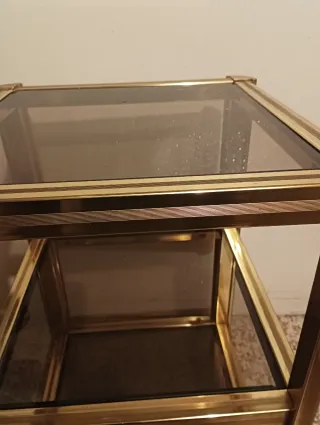 Tavolino Metallo Dorato Vetro Trasparente