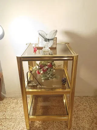 Tavolino Metallo Dorato Vetro Trasparente