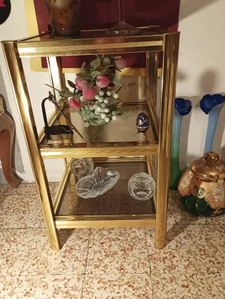 Tavolino Metallo Dorato Vetro Trasparente