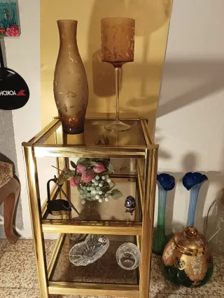 Tavolino Metallo Dorato Vetro Trasparente